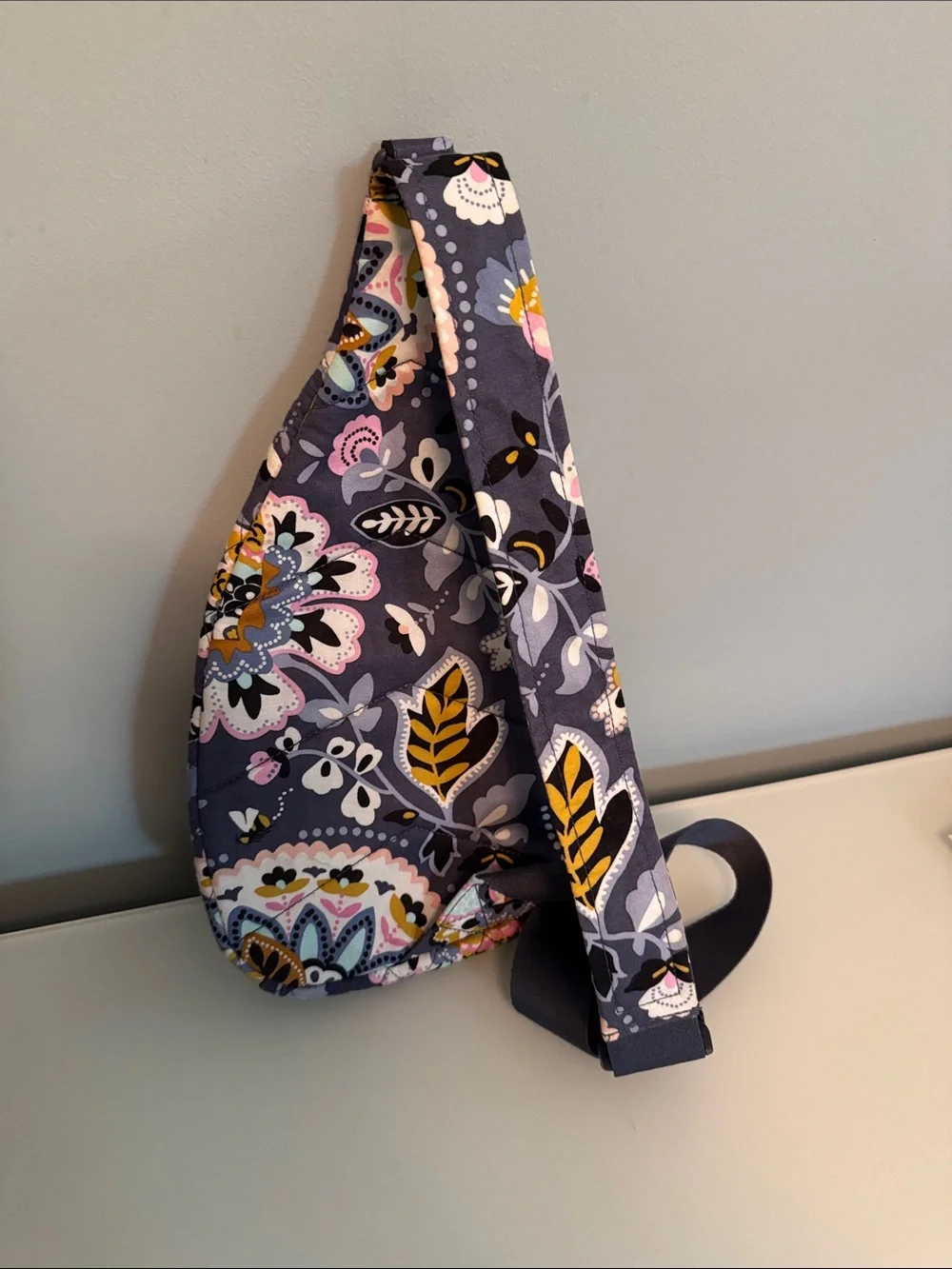 Vera Bradley Quilted Crossbody Sling in Navy Floral Pattern